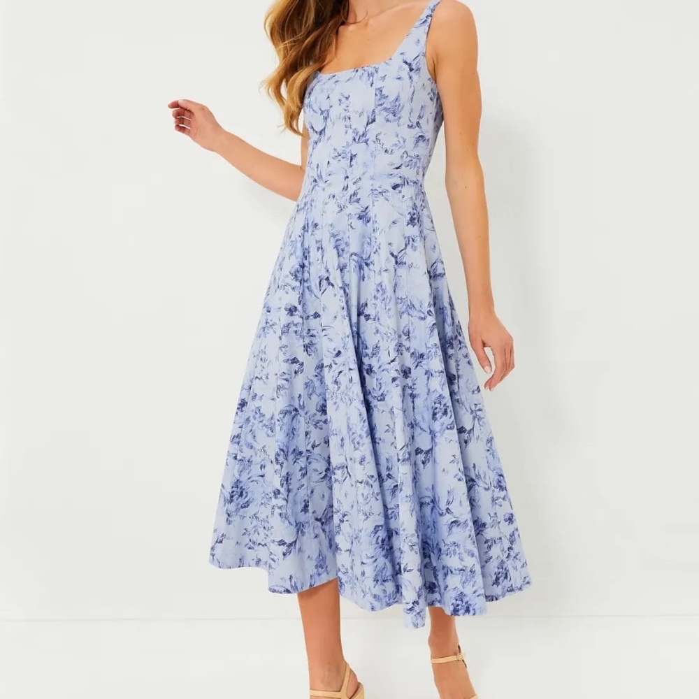 Staud Wells Dress - Periwinkle Sketchbook Floral Midi, Size 10